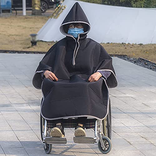 WCCNKK Rollstuhldecke Winter Warme Abdeckung Für Den Ganzen Körper, Rollstuhlumhang Winddichter Rollstuhlumhang Poncho Mit Kapuze, Fleece-Gefütterte Reise-Thermodecke, Warmes Geschenk,Schwarz von WCCNKK