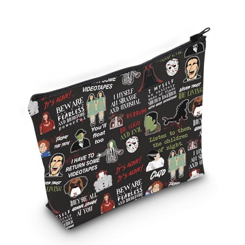 WCGXKO Scary Merchandise Halloween Horror Movie Merch Horror Movie Fans Make-up Tasche Gruseliger Liebhaber Geschenk, Tasche mit Horror-Charakteren, Reißverschluss von WCGXKO