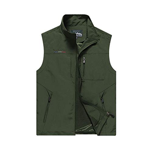 Herren Outdoor Westen, Lässige Weste-Jacke mit Multi Taschen, Leichte Reisearbeitsweste für Foto Fishing Safari Sport,Grün,6XL von WDBZTJ