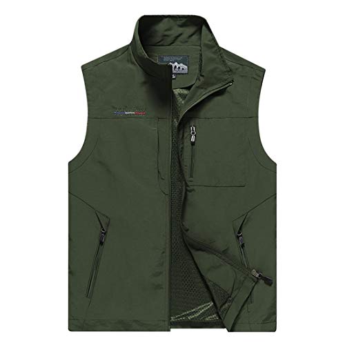 Herren Westen, Außen Leichte Lässige Weste-Jacke mit Multi Taschen, Multifunktions-Reisearbeitsweste für Foto Fishing Safari Sport (Sommer und Frühling),Grün,5XL von WDBZTJ