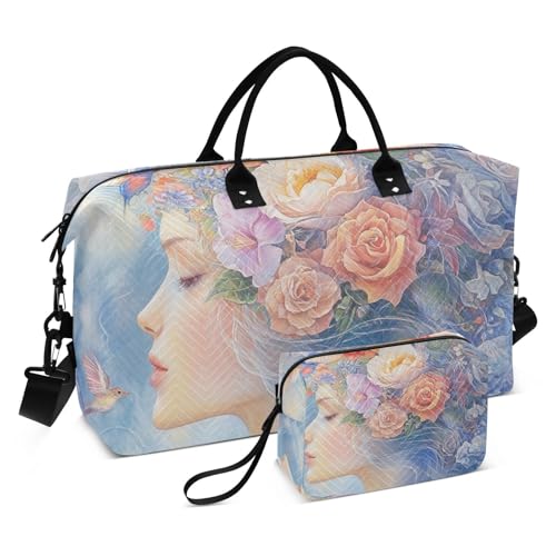 Gepäck-Reisetasche, große Handgepäcktasche, Sporttasche mit verstellbarem Riemen zum Wandern, wasserdicht, schöne Frauenblumen, Schöne Frauenblumen, 1 size von WDdZzyy