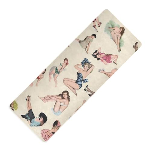 Herren-Yogamatte mit sexy Frauenmodell, bedruckt, rutschfest, mit Yoga-Tasche, 180,3 x 66 cm von WDdZzyy