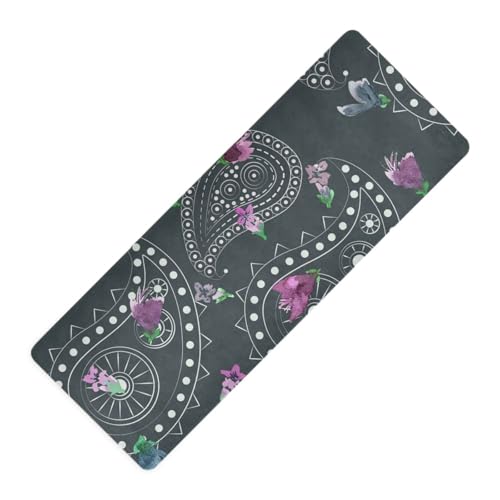 Paisley-Muster mit lila Blume gedruckt Yoga für den Außenbereich, Naturkautschuk rutschfest, mit Taschen Tapete für ejercicio 180 x 66 cm von WDdZzyy