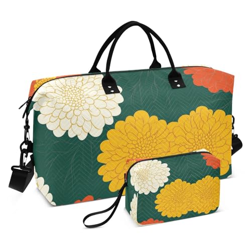 Persönliche Gegenstände, Reisetasche, Tragetasche, Trainingstasche mit verstellbarem Gurt, für Geschäftsreisen, 2-teiliges Set, Chrysanthemen, skandinavischer Stil, bunt, Chrysantheme, skandinavischer von WDdZzyy