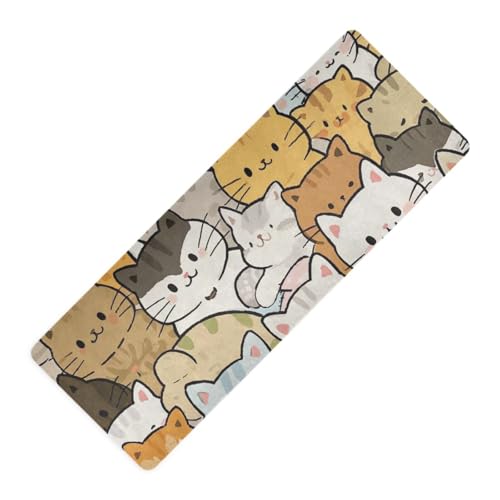 Reise-Yogamatte mit niedlichem Cartoon-Katzenmotiv, für Hot Yoga, rutschfest, mit Tragetasche, 180,3 x 66 cm von WDdZzyy