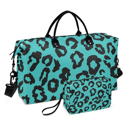 Reisetasche Schultertasche Weekender Übernachtungstasche Turnbeutel mit verstellbarem Riemen für Geschäftsreisen Wasserdicht Leopard Blaugrün Schwarz, Leopardenmuster, Blaugrün, Schwarz, 1 size von WDdZzyy