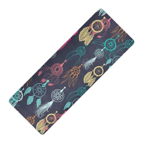 Yoga-Matte für Damen, Retro-Traumfänger, bedruckt, Naturkautschuk, rutschfest, mit Yoga-Tasche für Matte Tapete para ejercicio 180,3 x 66 cm von WDdZzyy