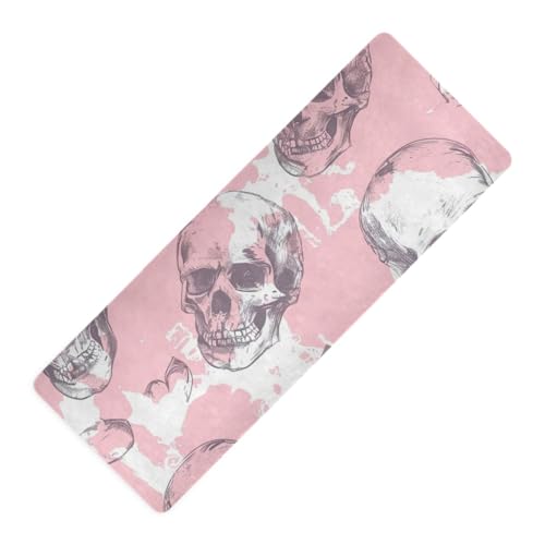 Yoga- und Pilates-Matte mit Totenkopf- und Herz-Aufdruck, für Hot Yoga, rutschfest, mit Yogamatte, Aufbewahrungsband, 180,3 x 66 cm von WDdZzyy