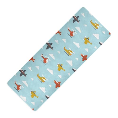 Yogamatte mit Cartoon-Flugzeug-Motiv, rutschfest, Naturkautschuk, mit Yogamatte, 180,3 x 66 cm, Blau von WDdZzyy