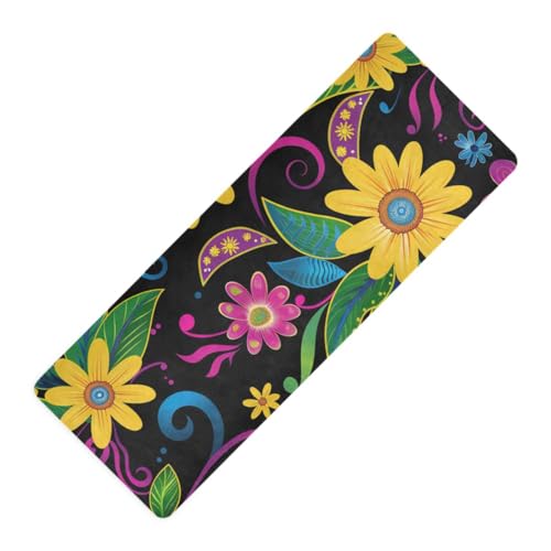 Yogamatte mit Gänseblümchen-Motiv, rutschfest, Naturkautschuk, mit Yoga-Tasche, 180 x 66 cm, Schwarz von WDdZzyy