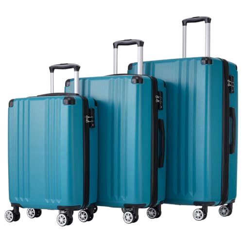 Hartschalen-Koffer Set Reisekoffer Trolley Rollkoffer mit 4 Rollen, TSA-Schloss, Teleskopgriff, Erweiterbar, ABS-Material, Kreuzgurte, Zwischenboden, 360° Leise Räder, Geeignet für Urlaub (Grün) von WEALTHOME