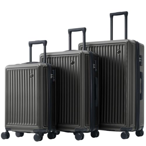 WEALTHOME Koffer-Set, M-L-XL-Set, Hartschalen-Koffer, Rollkoffer, Reisekoffer, Handgepäck 4 Rollen, ABS-Material, TSA Zollschloss (Grey) von WEALTHOME