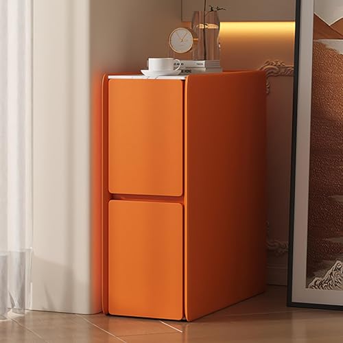 Kleiner Nachttisch mit Schublade, schmaler Nachttisch zur Aufbewahrung im Schlafzimmer – platzsparender Nachttisch mit Schublade und Regal, schwarzes Holz-Finish (Größe: 40 cm, Farbe: Orange) Warm von WEBOL