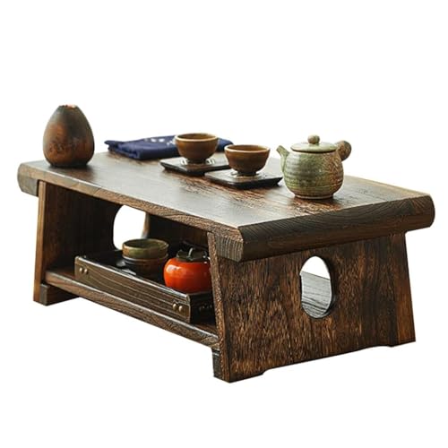 Mehrfach klappbarer Teetisch aus Holz, Beistelltisch, Couchtisch, klappbarer niedriger Tisch, Vintage, 2-lagiger Couchtisch mit Ablagefach, geeignet für Wohnzimmer und Schlafzimmer (Größe: 60 x 34,5 x von WEBOL