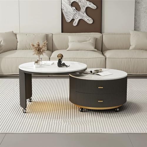 Runder Couchtisch, 2er-Set, modernes Design, Couchtische mit Marmordruck, stapelbare Akzente, Couchtische für Wohnzimmer, Heimbüro, Nachttische für Schlafzimmer (Farbe: Schwarz, Größe: klein), warmes von WEBOL