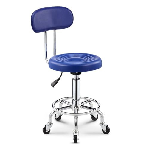 WEBOL Robuster runder Rollhocker-Stuhl aus PU-Leder, 360-Grad-Drehgelenk mit Fußstütze und Rollen, höhenverstellbar, Shop, Massage, Spa, medizinische Salonhocker (blau) Warm Life von WEBOL