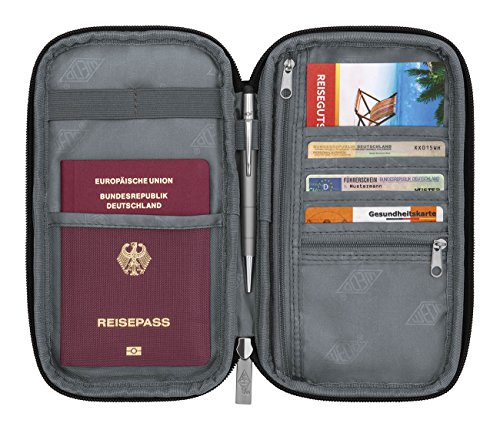 Wedo 592601 Travel Organizer für Pass und Reisedokumente, aus Polyester, 8 Verschiedene Fächer, Reißverschluss, abnehmbare Handschlaufe, 14,4 x 3,0 x 23,1 cm, schwarz von WEDO