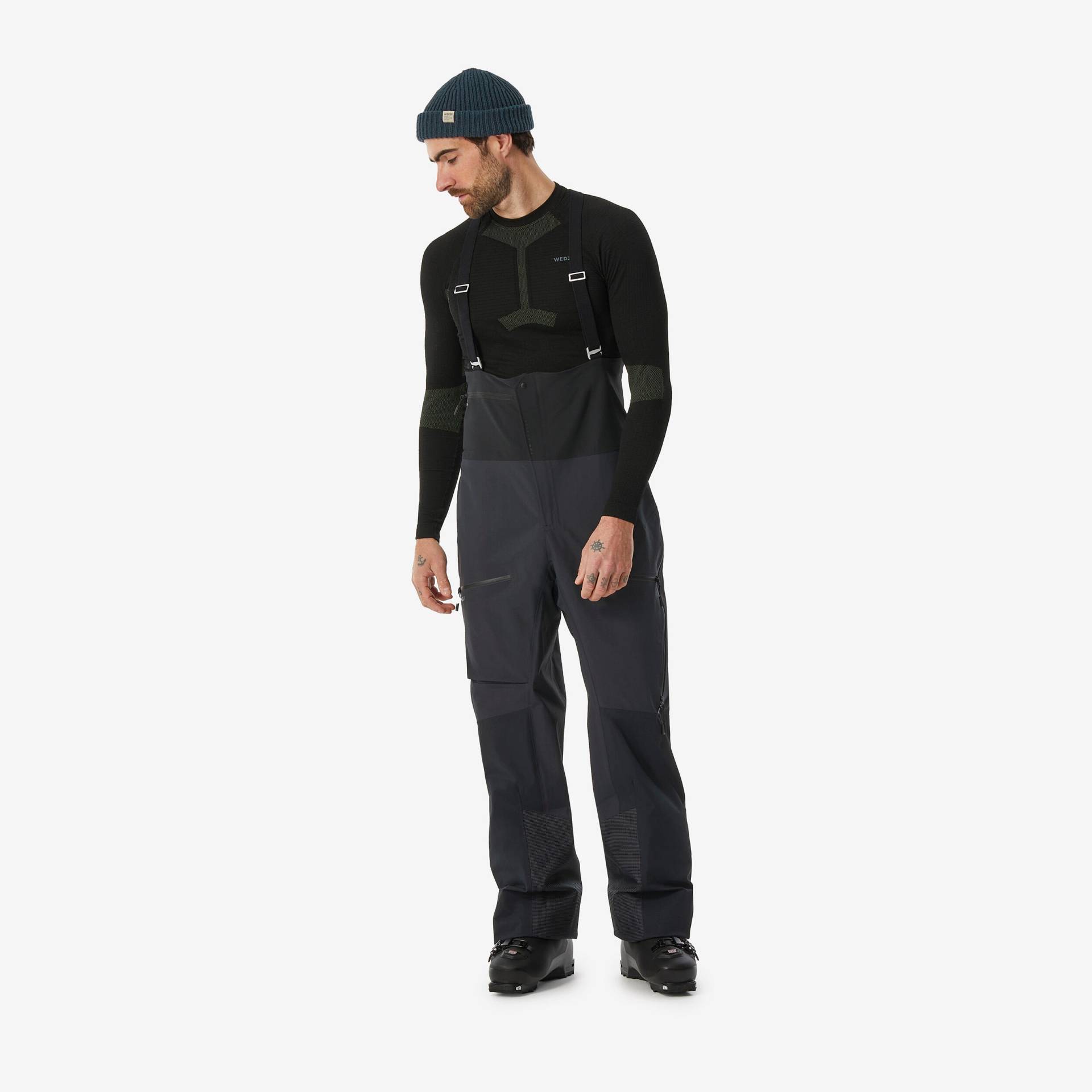 Skihose Herren Latzhose sehr wasserdicht - FR900 schwarz von WEDZE