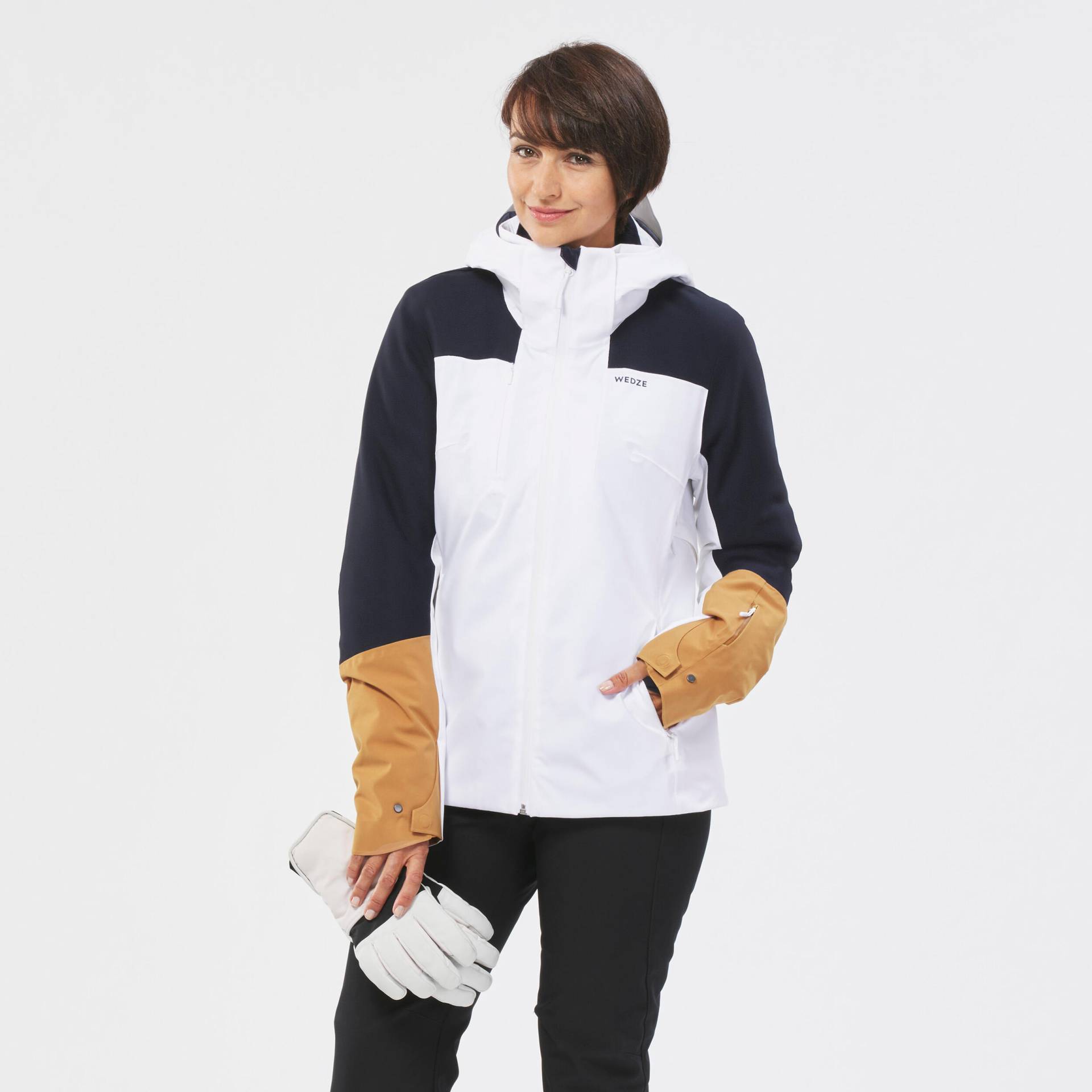 Skijacke Damen - 500 Sport weiss/marineblau/braun Skijacke Damen - 500 Sport weiss/marineblau/braun von WEDZE