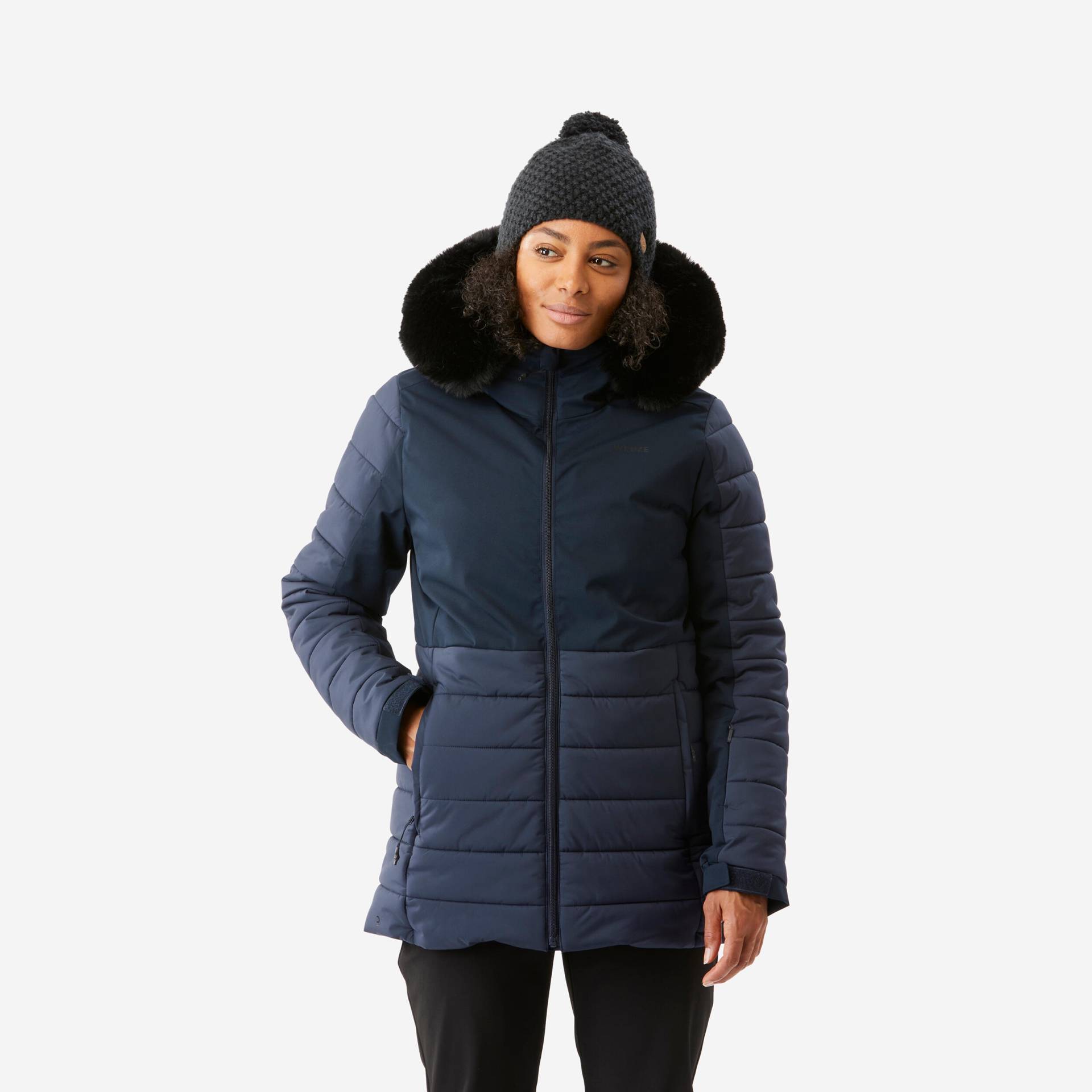 Skijacke Damen warm mittlere Länge - 100 marineblau von WEDZE