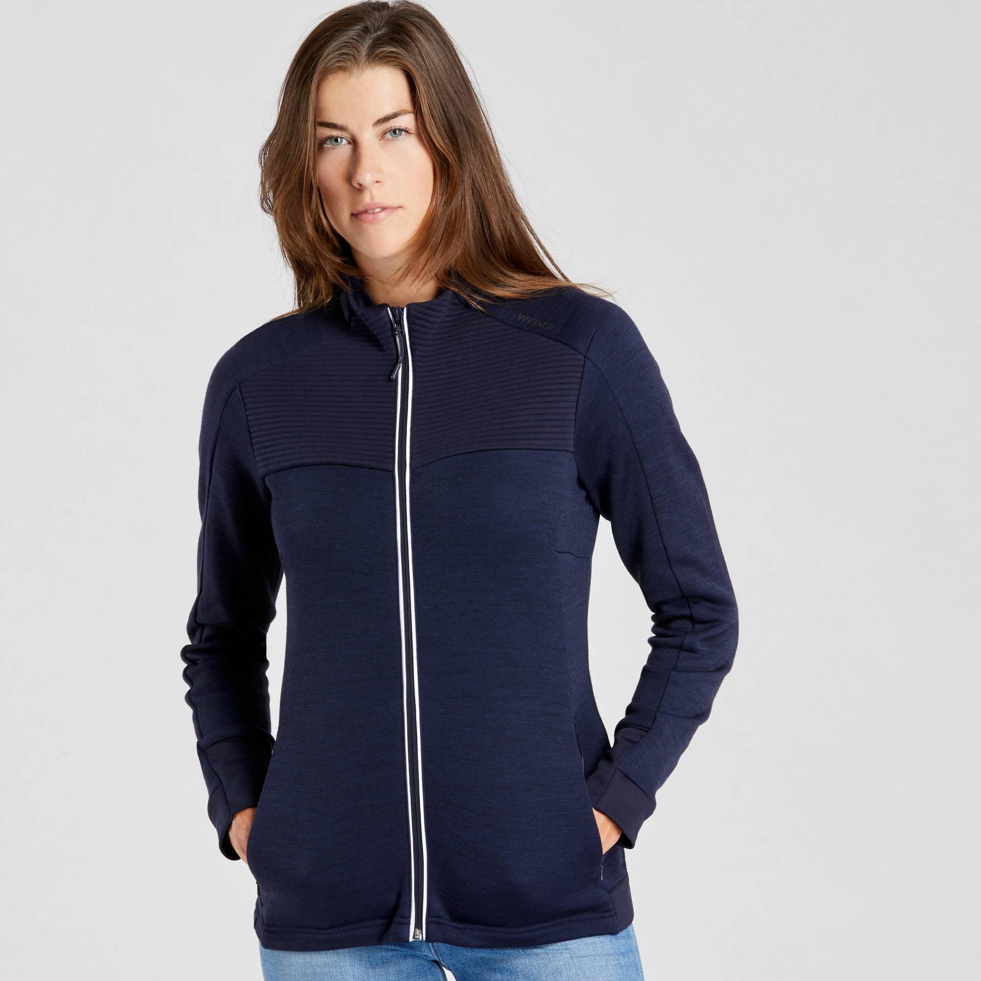 Unterziehjacke Damen warm. atmungsaktiv Merinowolle - 500 WARM marineblau von WEDZE