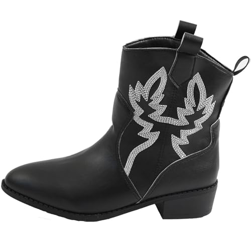 Damen Stiefeletten, Kurze Stiefel, Cowboystiefel, Weite Passform, Wanderstiefel, zum Hineinschlüpfen, Westernstiefel mit mittlerer Wade, Spitze Zehenpartie,Schwarz,41 von WEHAM