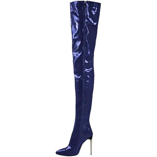 WEHAM Overknee-Stiefel für Damen in Übergröße, Kunst-PU, Overknee-Stiefel, Tanzschuhe für Damen, Kniehohe Stiefel mit seitlichem Reißverschluss,Blau,44 von WEHAM