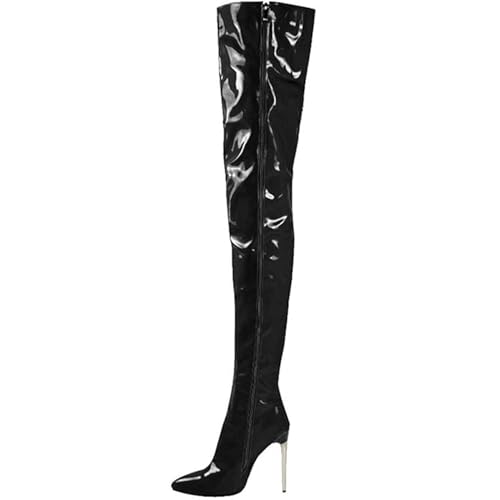 WEHAM Overknee-Stiefel für Damen in Übergröße, Kunst-PU, Overknee-Stiefel, Tanzschuhe für Damen, Kniehohe Stiefel mit seitlichem Reißverschluss,Schwarz,44 von WEHAM