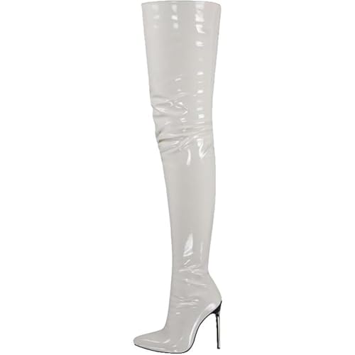 WEHAM Overknee-Stiefel für Damen in Übergröße, Kunst-PU, Overknee-Stiefel, Tanzschuhe für Damen, Kniehohe Stiefel mit seitlichem Reißverschluss,Weiß,43 WEHAM Overknee-Stiefel für Damen in Übergröße, Kunst-PU, Overknee-Stiefel, Tanzschuhe für Damen, Kniehohe Stiefel mit seitlichem Reißverschluss,Weiß,43 von WEHAM