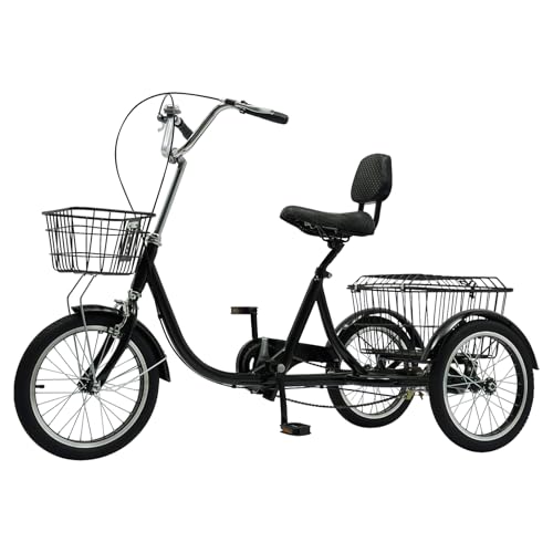 WEIGR 16 Zoll Dreirad für Erwachsene Fahrrad 3 Räder Dreirad für Erwachsene, 3 Rad Fahrrad Dreirad Fahrräder Outdoor-Dreirad mit Einkaufskorb, für Senioren, Boys, Mädchen (Schwarz) von WEIGR