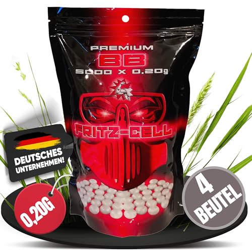 4 xAirsoft Softair Kugeln Fritz-Cell Premium BBS 6 mm 0,20g Beutel 5000 Stück von WEILAX