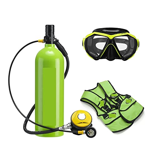 WEIQIAO Tauchflaschen 2L Tauch-Atemschutzmaske, Tauchausrüstung, Aluminiumflasche, Gasflasche, Erwachsene, Schwimmen, Schnorcheln, Schnorchel, Restdruckmessgerät Tauch-Übungsausrüstung(Green,A) von WEIQIAO