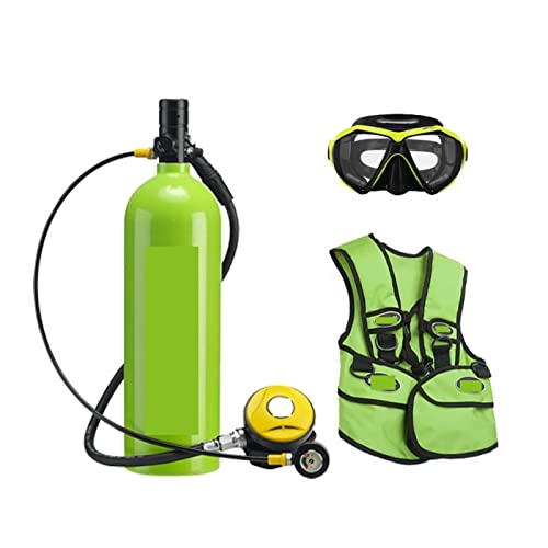 WEIQIAO Tauchflaschen 2L Tauch-Atemschutzmaske, Tauchausrüstung, Aluminiumflasche, Gasflasche, Erwachsene, Schwimmen, Schnorcheln, Schnorchel, Restdruckmessgerät Tauch-Übungsausrüstung(Green,A) von WEIQIAO