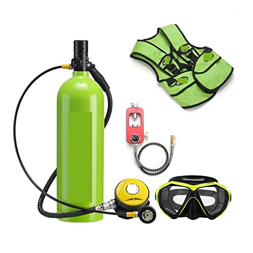 WEIQIAO Tauchflaschen 2L Tauch-Atemschutzmaske, Tauchausrüstung, Aluminiumflasche, Gasflasche, Erwachsene, Schwimmen, Schnorcheln, Schnorchel, Restdruckmessgerät Tauch-Übungsausrüstung(Green,B) von WEIQIAO