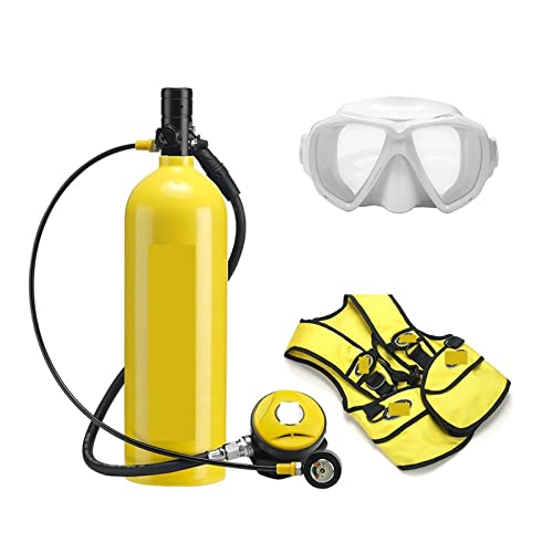 WEIQIAO Tauchflaschen 2L Tauch-Atemschutzmaske, Tauchausrüstung, Aluminiumflasche, Gasflasche, Erwachsene, Schwimmen, Schnorcheln, Schnorchel, Restdruckmessgerät Tauch-Übungsausrüstung(Yellow,A) von WEIQIAO