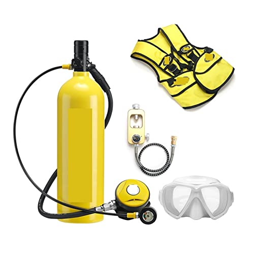 WEIQIAO Tauchflaschen 2L Tauch-Atemschutzmaske, Tauchausrüstung, Aluminiumflasche, Gasflasche, Erwachsene, Schwimmen, Schnorcheln, Schnorchel, Restdruckmessgerät Tauch-Übungsausrüstung(Yellow,B) von WEIQIAO