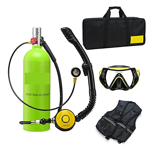 WEIQIAO Tauchflaschen 2L Tauch- Und Schnorchelausrüstung, Sauerstofftank, Atemschlauch Tauch-Übungsausrüstung(Silverhead in green bottle) von WEIQIAO