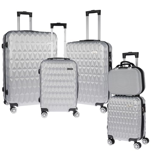 WEISSMANTEL 5er Koffer Set, Hartschalenkoffer, Koffer, Trolley, Reisekoffer, Kofferset XL mit Bordgepäck als Handgepäck, Suitcase 5 teilig, Rollkoffer Luggage klein mittel groß Koffer (Silber) von WEISSMANTEL