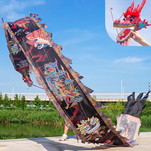 Dragon Dance Ribbon Seide zum Tanzen, Dragon Outdoor Fitness Drachen-Streamer, Orientalischer traditioneller Sport Drachen-Spinnbänder mit Reisetasche, Jongliergymnastik Spinning & Shaking(Black,6 m ( von WEITINGKKK