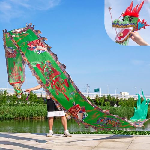 Dragon Dance Ribbon Seide zum Tanzen, Dragon Outdoor Fitness Drachen-Streamer, Orientalischer traditioneller Sport Drachen-Spinnbänder mit Reisetasche, Jongliergymnastik Spinning & Shaking(Green,8 m ( von WEITINGKKK