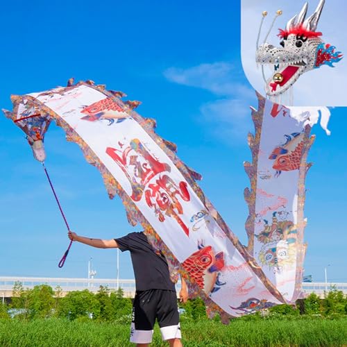 Dragon Dance Ribbon Seide zum Tanzen, Dragon Outdoor Fitness Drachen-Streamer, Orientalischer traditioneller Sport Drachen-Spinnbänder mit Reisetasche, Jongliergymnastik Spinning & Shaking(White,6 m ( von WEITINGKKK