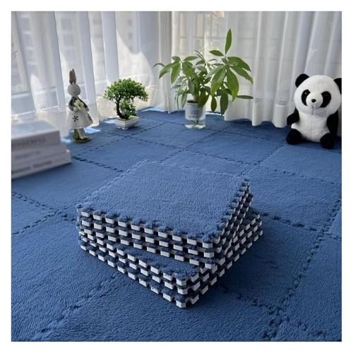 Interlocking Foam Tiles Plüschteppich, 16 Stück 12 x 12 Zoll quadratische Bodenfliesen, rutschfeste Puzzle-Spielmatte, weiche Krabbelteppichmatten for die Heimdekoration(Navy Blue) von WEITINGKKK