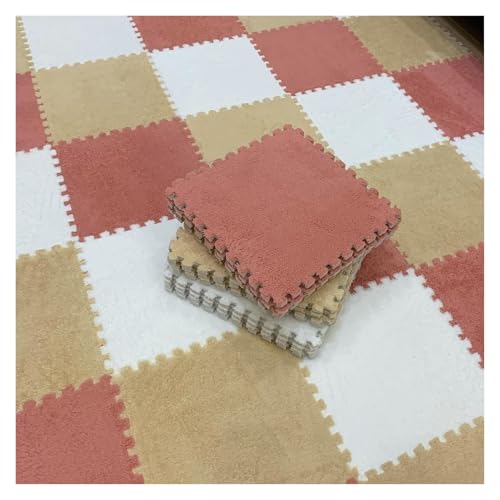 Interlocking Foam Tiles Plüschteppich, 20 STÜCKE 12x12x0,4 in Verdickte Plüsch Puzzle Schaum Bodenmatte, Shaggy Spielen Teppich Matten for Wohnzimmer Schlafzimmer(Bean Paste Red) von WEITINGKKK