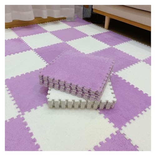 Interlocking Foam Tiles Plüschteppich, 20 STÜCKE 12x12x0,4 in Verdickte Plüsch Puzzle Schaum Bodenmatte, Shaggy Spielen Teppich Matten for Wohnzimmer Schlafzimmer(Purple) von WEITINGKKK