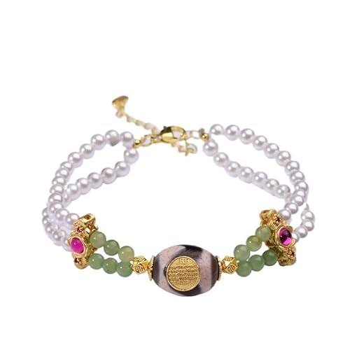 WEITINGKKK Geflochtene Armbänder, Neu Chinesisches tibetisches Tigerzahn-Dzi-Perlen-Hetian-Jade-Armband mit eingelegtem Zakiram-Naturachat von WEITINGKKK