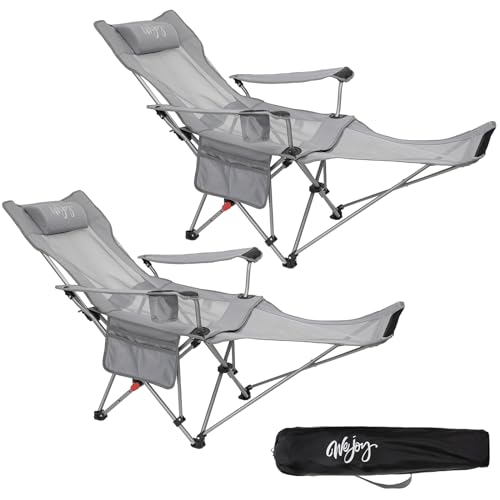 #WEJOY 2-in-1 Campingstuhl 2er Set Klappbarer Liege Faltbarer Strandstuhl mit Verstellbarer Rückenlehne & Fußstütze Grau von #WEJOY