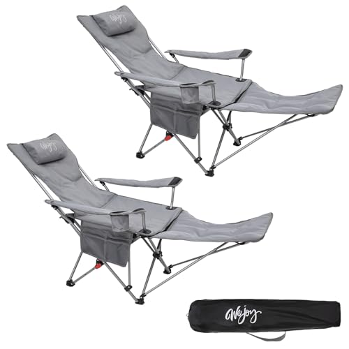 #WEJOY 2-in-1 Campingstuhl 2er Set Liegestuhl gepolstert Klappbarer Liege Faltbarer Strandstuhl mit Verstellbarer Rückenlehne & Fußstütze Grau von #WEJOY