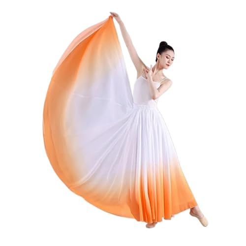 WEKONUMEX Bauchtanz-Outfit, Chiffon720 Grad Gradienten Gaze Chiffon Elegante Leistung Halb Kleid Chinesischen Stil(Orange Skirt,90cm (720 Degrees)) von WEKONUMEX