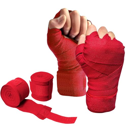Boxbandage, Boxhandbandagen, Boxhandbandagen, Innenhandschuhe for Boxbandagen mit extra breitem Verschluss, Faust- und Handgelenkschutz for Männer und Frauen(Color:Red) von WENFEN
