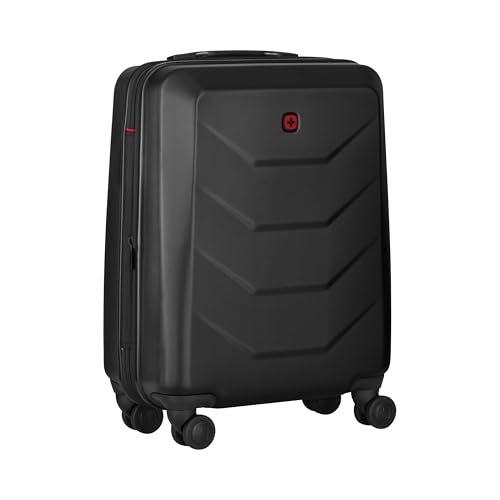 WENGER Prymo Medium Schalenkoffer mit 4 Rollen, Trolley, Mittelgroß, 59 (67) l, Hartschale, Sicherheitsschloss, Damen Herren, Reisen Urlaub, Schwarz, 612537 von WENGER